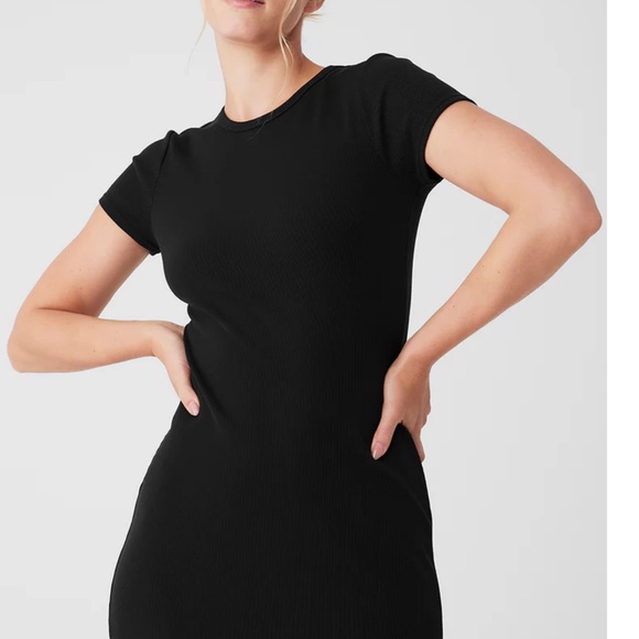 ALO Goddess Black Ribbed Short Sleeve Dress - Picture 5 of 8